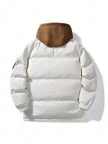 男士連帽裝飾長袖拼接雙穿外套 - 米色 - 查看 2