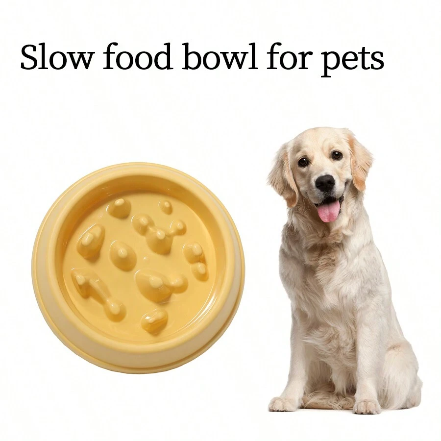 寵物防噎碗狗/貓用餐碗,適用於泰迪/法國鬥牛犬,慢食寵物用品 - 黃色 - 查看 1