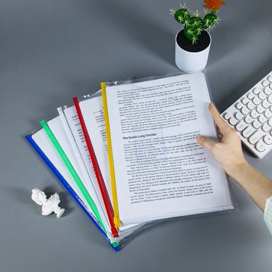 5入組a4防水拉鍊袋,大容量、簡約風格,適用於學生、文件、檔案、考試、拉鍊收納袋 - 彩色 - 查看 1