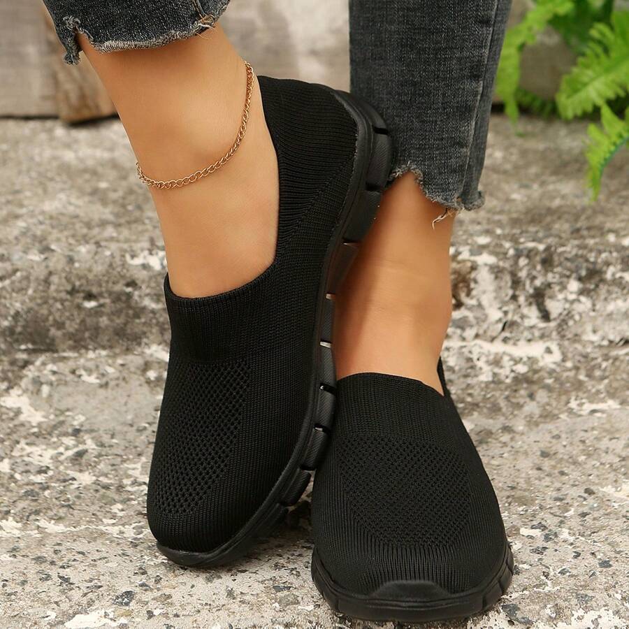 女士最新一腳襪子運動鞋,輕量化鞋底,時尚且多功能 - 黑色 - 查看 1