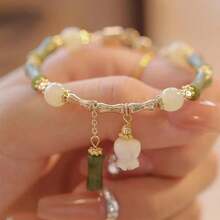 1pc Retro Chinese Style Accessory - Hetian Jade & Bamboo Shape Bracelet - Green - View 6