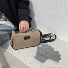 女士時尚輕量尼龍手提袋,秋冬新潮運動風格斜跨包 - 卡其色 - 查看 6