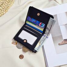 New Women's Short Wallet With Zipper & Buckle, 2-Fold Coin Purse, Stylish, Exquisite, Simple, Solid Color - Black - View 6
