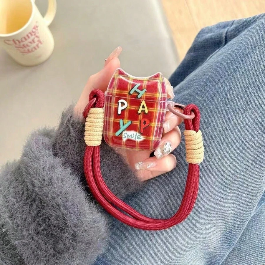 1 件多色猫耳快乐字母耳机盒兼容 Airpods - 彩色 - 查看 1