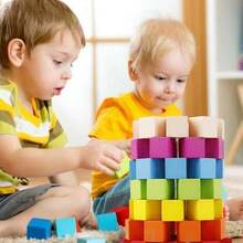 100 塊彩色立方體積木帶隨機顏色粗麻布收納袋 - 100PCS彩色立方體積木+麻布收納袋(顏色隨機) - 查看 8