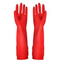 橡胶清洁手套厨房洗碗手套 1 双，防水可重复使用[红色] - 紅色 - 查看 6