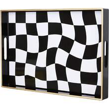 Vintage Chessboard Pattern Waterproof Rectangle Serving Tray For Dining Table Or Tea Table, Ins Highly Attractive - Black and White - View 1