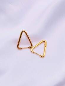 1 對時尚不鏽鋼幾何三角形耳環適合女士日常佩戴 - 金黃色 - 查看 4