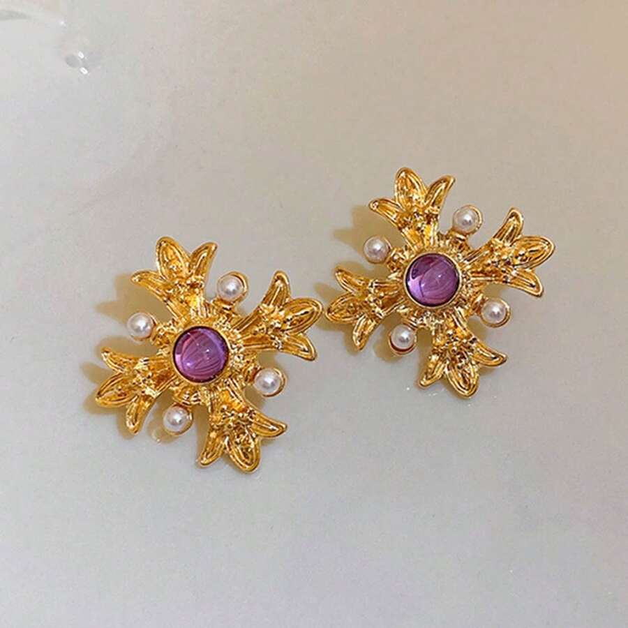 1 對女士復古奢華重金屬風格耳環 - C - 查看 1