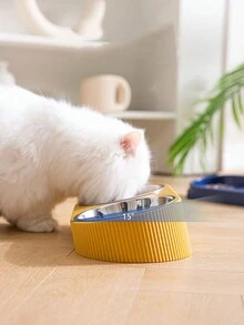 1套雙層不銹鋼貓狗食品碗,具有慢速進食設計和水分配器,寵物用品 - 黃色 - 查看 4