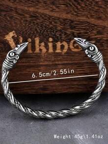 復古北歐風格維京頭環扣手鐲,可調節開口式手鐲男士朋克派對首飾禮物 - 銀色 - 查看 3