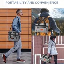 1入組女性/男性保溫午餐袋-可重復使用的辦公室野餐遠足海灘午餐盒-防漏12罐冷藏袋組織者,配有可調節肩帶,適用於學校、食堂中的成年人和青少年 - 藍色 - 查看 4