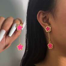 1pair Dual-Sided Abalone Shell Flower Decor Tassel Drop Earrings, Must-Have For Women - Grey - View 16