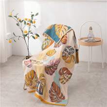 1pc Vintage Flower & Grass Patterned Blanket, Gauze Jacquard Bath Towel, Cute Children's Sofa Blanket 80*160 - Turtle Leaf - View 1