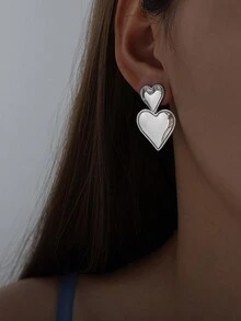 Pretty Fad European And American Style Romantic Heart Pendant With Twisted Chain Made Of Minimalist Design And Gold-Plated Titanium Steel Jewelry Set - Golden Yellow (1 Pair Of Earrings) - View 6