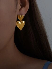 Pretty Fad European And American Style Romantic Heart Pendant With Twisted Chain Made Of Minimalist Design And Gold-Plated Titanium Steel Jewelry Set - Golden Yellow (1 Pair Of Earrings) - View 7