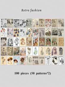 100pcs/Book Vintage Scrapbook Paper, Retro Memories Album, 50 Unique Tear-Off Sheets, School Supplies, Christmas Gifts, Gifts For Women, Brain Rot, Scrapbook Supplies, Back-To-School - Multicolor - View 3