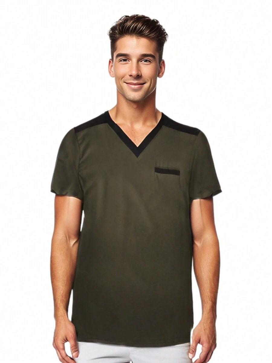 SOULMATE Filipino Surgical Man V Neck - Green With Black - View 1