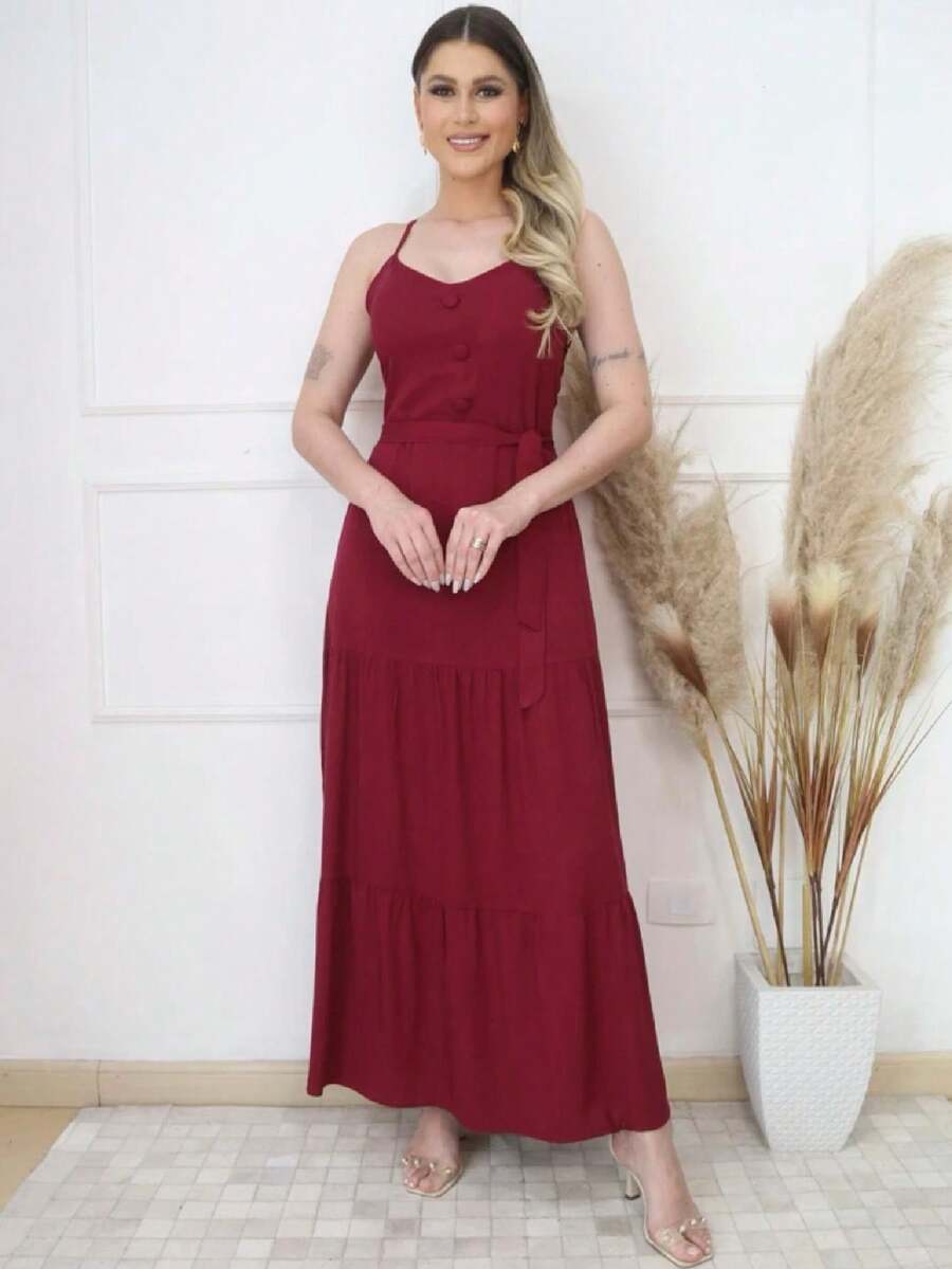 Women Dresses - 酒紅色 - 查看 1