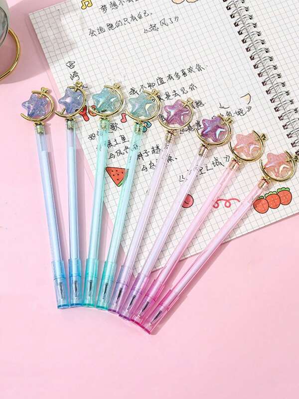 4 piezas Pluma de estrella de cinco puntas de cristal muy atractiva de color aleatorio, útiles escolares lindos para estudiantes, herramientas de escritura a base de tinta para aprender, volver a la escuela