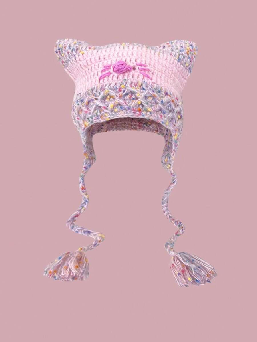 1pc Purple Eggplant Funny Cute Hand Knitted Hat For Women, Autumn And Winter - Pink - View 1