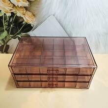 1pc 72 Grids Transparent Dustproof Jewelry Storage Box Display Organizer Suitable For Women's Dressing Room - Transparent Brown - View 4