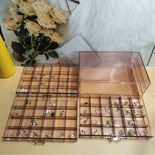 1pc 72 Grids Transparent Dustproof Jewelry Storage Box Display Organizer Suitable For Women's Dressing Room - Transparent Brown - View 3