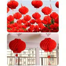 10入組/袋新風格燈籠裝飾,適用於婚禮、開業典禮、新年、紅紙燈籠適用於節日場合 - 紅色 - 查看 5