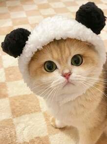 1只可愛的粉/棕色貓咪帽子,有趣的熊/寵物狗頭套裝飾配件,寵物生日派對頭戴用,暖和的泰迪熊風格可調節貓咪帽子,柔軟的寵物頭帶 - 彩色 - 查看 4