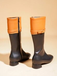 適合女孩戶外、休閒或派對穿著的厚跟長筒靴 - 黑色 - 查看 5