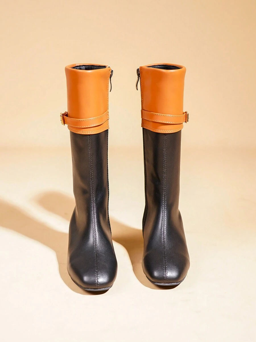 適合女孩戶外、休閒或派對穿著的厚跟長筒靴 - 黑色 - 查看 1