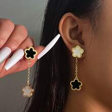 1pair Dual-Sided Abalone Shell Flower Decor Tassel Drop Earrings, Must-Have For Women - Grey - View 14