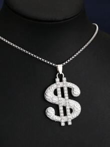 1 Stück 2025 Neue Europäische und Amerikanische Mode übertriebene Dollar Anhänger Halskette, Hip-Hop Edelstahl Pullover Kette Schmuck, großer Strass Geld dekorativer Anhänger Halskette, Herren Alltagskleidung Geburtstagsgeschenk