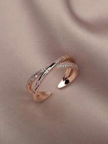 1 Stück Edelstahl Roségold Beschichtetes, Offenes Und Verstellbares Ringdesign Mit Kreuz Und Cz-pflaster, Mode- Und Luxus-schmuckstück Für Frauen