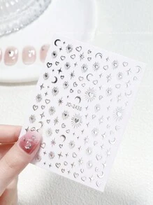 2 Sheets Bohemian Theme Nail Art Stickers With Star, Moon, Pattern And Heart Shape - Silver - View 4