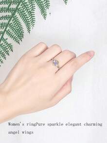 2入組天使翅膀月光石情侶戒指,情侶時尚戒指禮物 - 彩色 - 查看 4