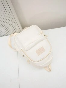 單色女性功能背包帶有字母裝飾 - 白色 - 查看 7