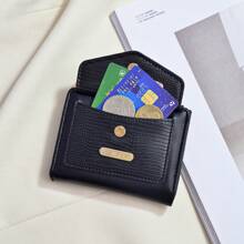 New Women's Short Wallet With Zipper & Buckle, 2-Fold Coin Purse, Stylish, Exquisite, Simple, Solid Color - Black - View 5