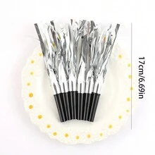 6入組彩虹絲竹吹龍口哨,兒童派對裝飾用品 - 銀色 - 查看 2