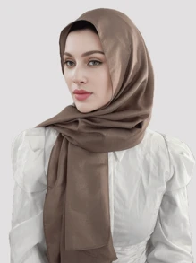 1pc Women's Solid Color Crystal Headscarf Soft Breathable Hijab Scarf For Festival Celebration And Gift, Shimmer Hijabs - Pink - View 1