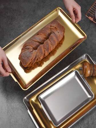 1 件长方形金色烧烤托盘、烤盘、寿司盘、扁平托盘，适合客厅展示