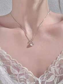 1入組白玉石圓形吊墜項鍊 - 銀色 - 查看 3