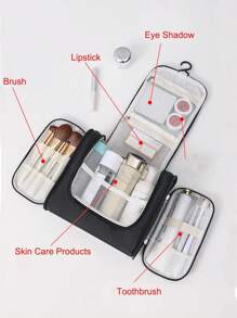 男女掛式化妝包,旅行化妝袋組織器,多功能高容量防水洗漱袋,化妝品沙灘袋沙灘必需品沙灘毛巾組織器沙灘用品假日袋假日必需品夏季假期 - 黑色 - 查看 3