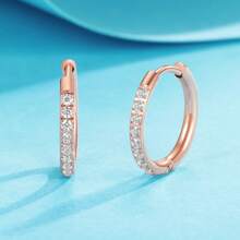 VOLUKA 18K Rose Gold Plated Huggic CZ Hoop Earring 316L Stainless Steel Created Diamond Stud Ear Piercing Cartilage Helix Hypoallergenic Jewelry For Men Women