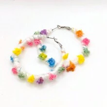 甜美彩虹色編織繩包覆女式耳環3cm/6cm，手工製作316L不銹鋼耳夾，最佳閨蜜禮品配件 - 6CM - 查看 8