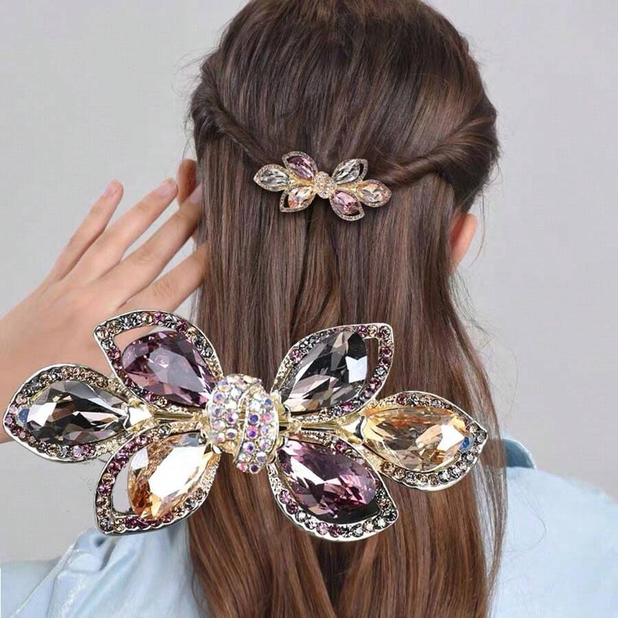 1pc K9 Crystal Hair Claw Clip With Spring Close High-End Chic Half-Up Twist Hair Barrette Hairpinhair Clamp Accessory - Color - View 1