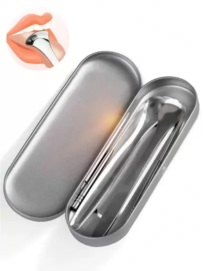 Racletă de limbă din oțel inoxidabil cu carcasă metalică, pentru adulți, reduce halitoza, material 100% metalic, potrivită pentru sufragerie, dormitor, baie, decor de casă, esențială pentru călătorii, nuntă, petrecere, cadou de ziua de naștere, cadou de Anul Nou pentru părinți, prieteni, cadou inedit