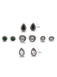 5pairs Bohemian Style Vintage Imitation Gemstone Crystal Teardrop Shaped Women Stud Earrings Set