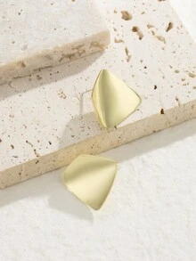 歐美風格金屬四邊形大方時尚耳針,適合女性日常生活和派對宴會佩戴 - 金色 - 查看 4