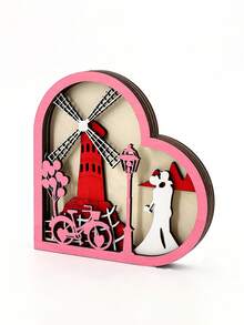 1pc, Valentine'S Day Ferris Wheel-Shaped Display Decoration, Romantic Wedding Supplies, Gifts, Love Home Decoration Wooden Heart Shaped Ornaments, Home Decor, Scene Decor, Theme Party Decor Art Craft - Multicolor - View 4